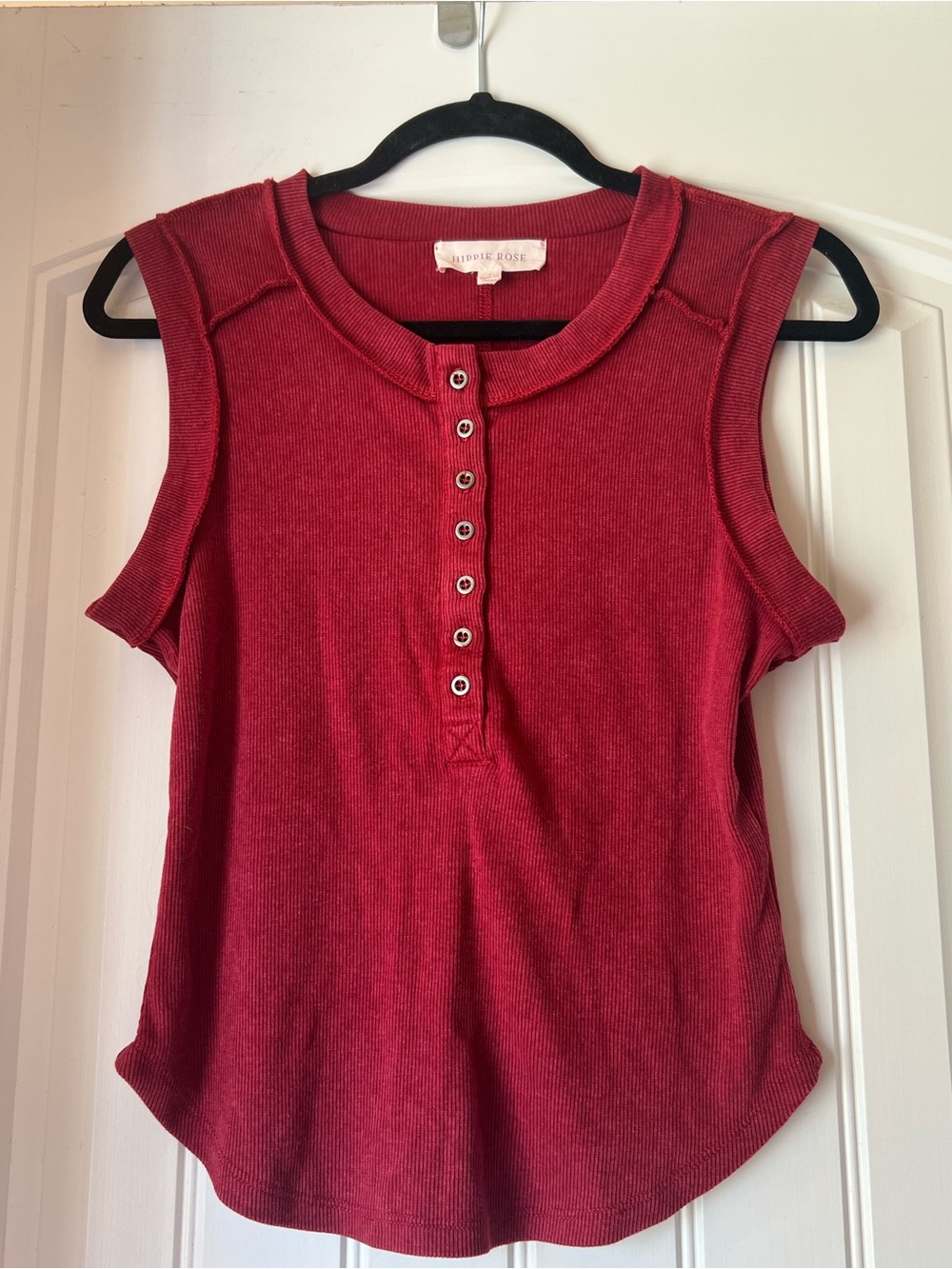 Hippie Rose Button-Front Ribbed Tank - Burgundy